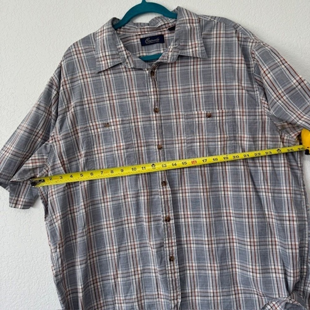 Roundtree & Yorke Casuals Shirt Mens XXL Blue Brown Plaid Cotton Short Sleeve - Picture 7 of 8